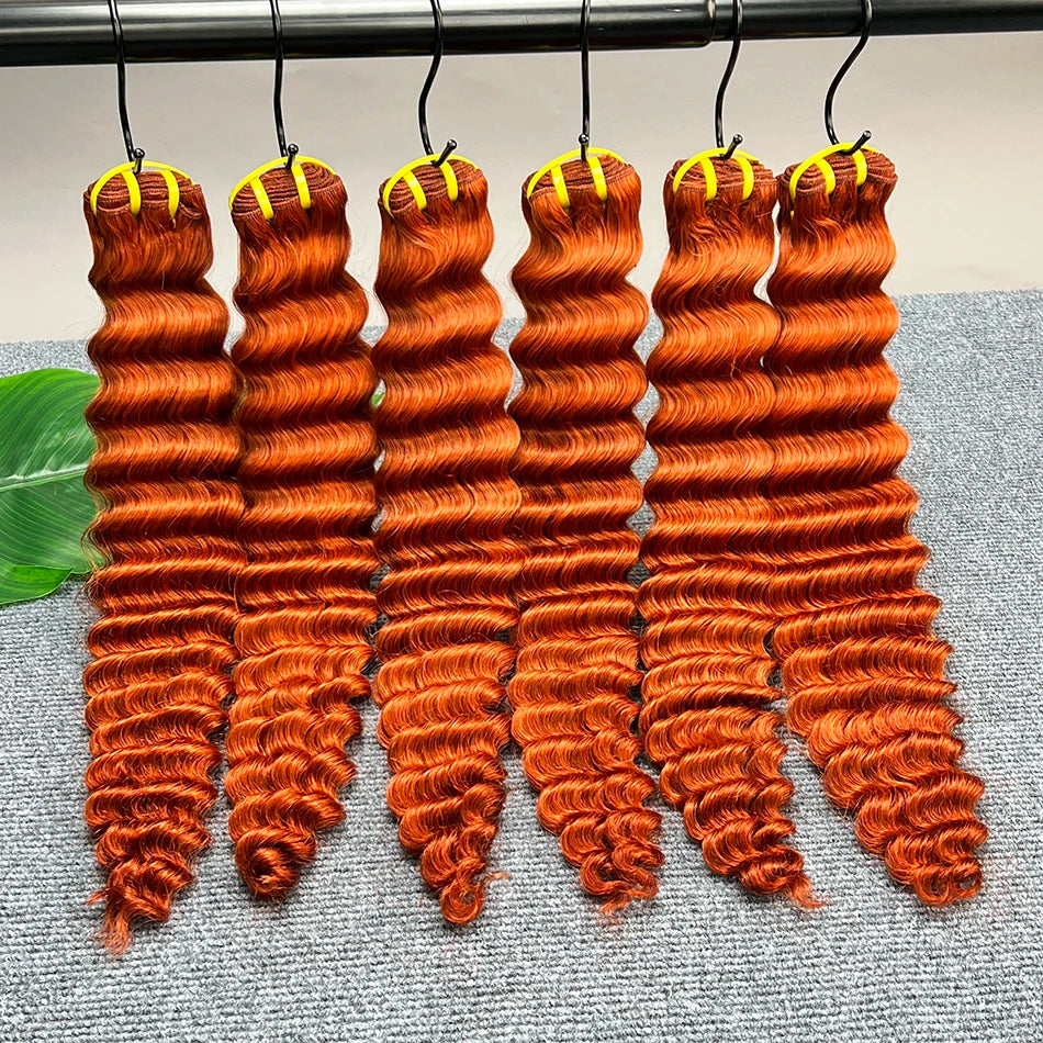 #350 Color Deep Wave Bundles 100% Human Hair Ginger Orange Double Weft 18-24 Inch Vietnamese Raw Virgin Hair Weave Extensions
