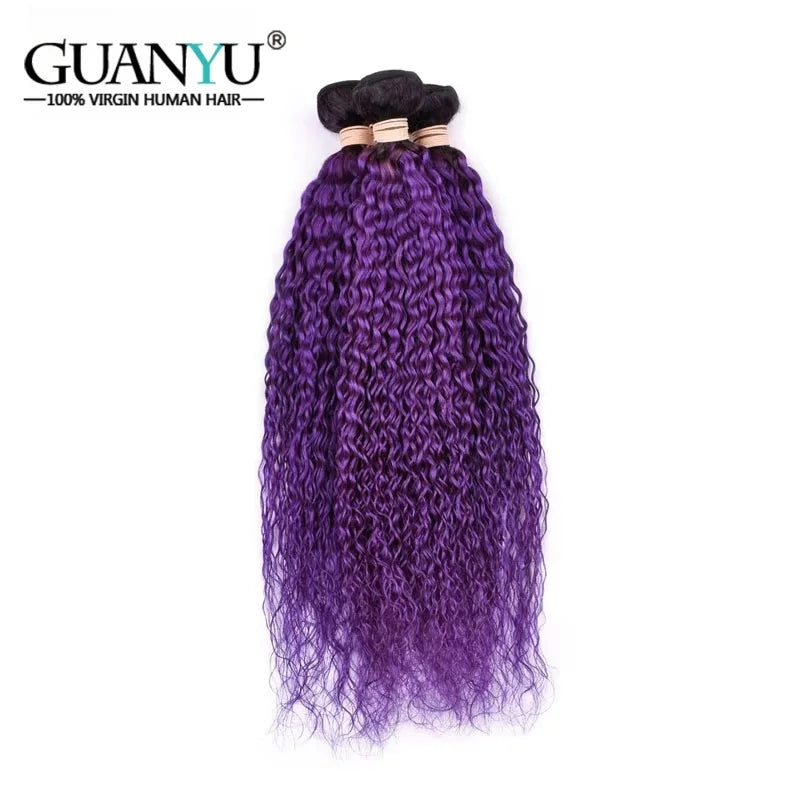 1B/Purple Kinky Curly Ombre Colored Human Hair Bundles 100% Human Hair Extensions 3/4 Bundle Deals Human Hair Weaves