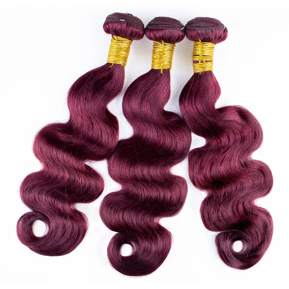 #99j Red Color Body Wave Bundles Human Hair 30 Inch Burgundy Bundles Double Weft Virgin Hair Weaving Bundle Deals For Extension