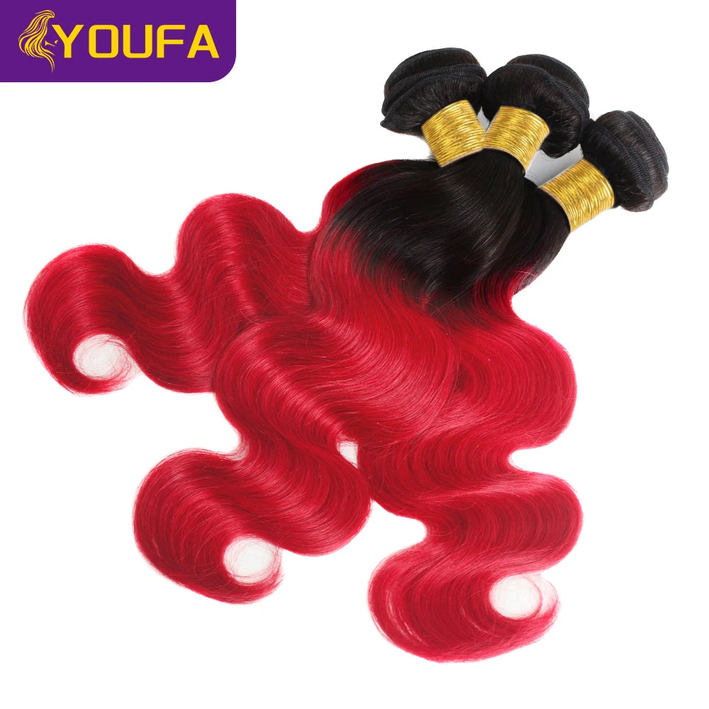 Hot Red Curly 100% Human Hair Bundles For Women 1Pc Lot Brazilian Bouncy Kinky Curly Hair Ombre 1B Red Human Hair Weave Bundles