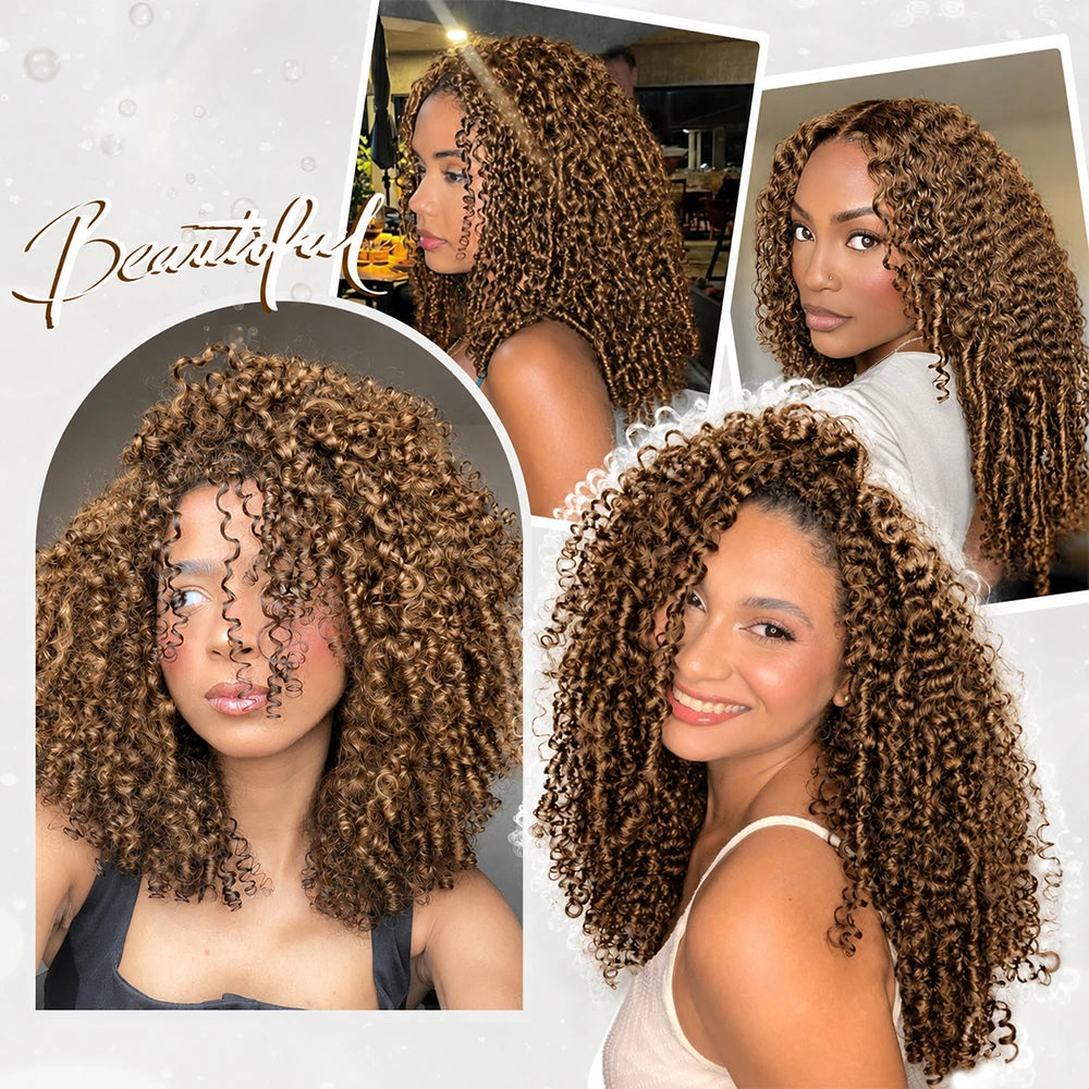 Honey Blonde Highlight Colored Feather Crochet Hair Afro Kinky Curly Pre Looped Crochet Human Hair Deep Wave Hair Extensions