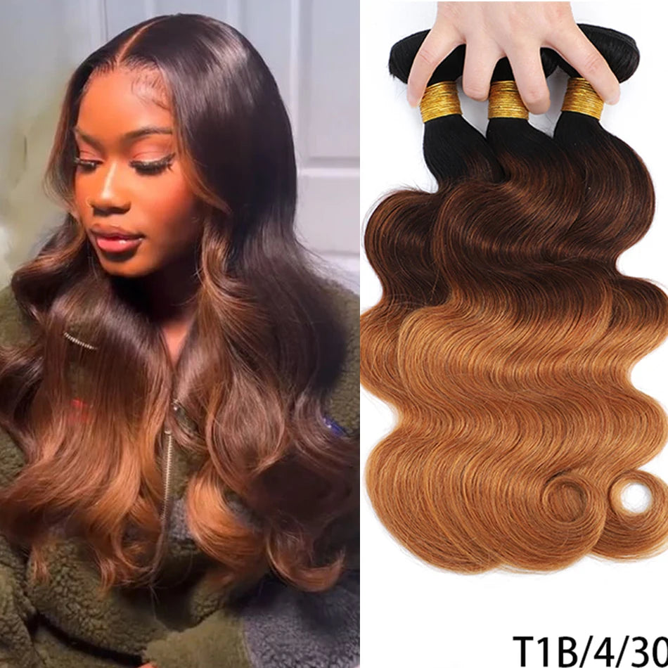 Raw Indian Virgin Hair Brown Highlight Body Wave Human Hair Weave 3 Bundles Ombre Blonde Bouncy Loose Wavy Sew in Piano Color