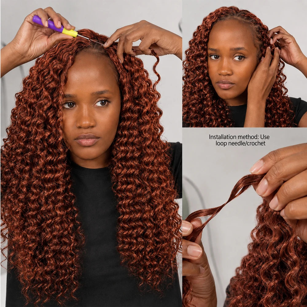 Reddish Brown Crochet Human Hair Deep Wave Miracle Knots Feather Soft Braiding Hair Extensions For Black Women Natural Full Ends