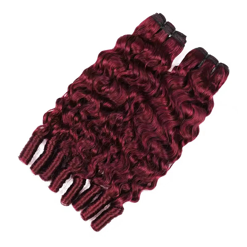 99J Burgundy Burmese Curly Bundles Human Hair 1/3/4 Bundles Burmese Remy Human Hair Extensions  8-32 Inch For Women