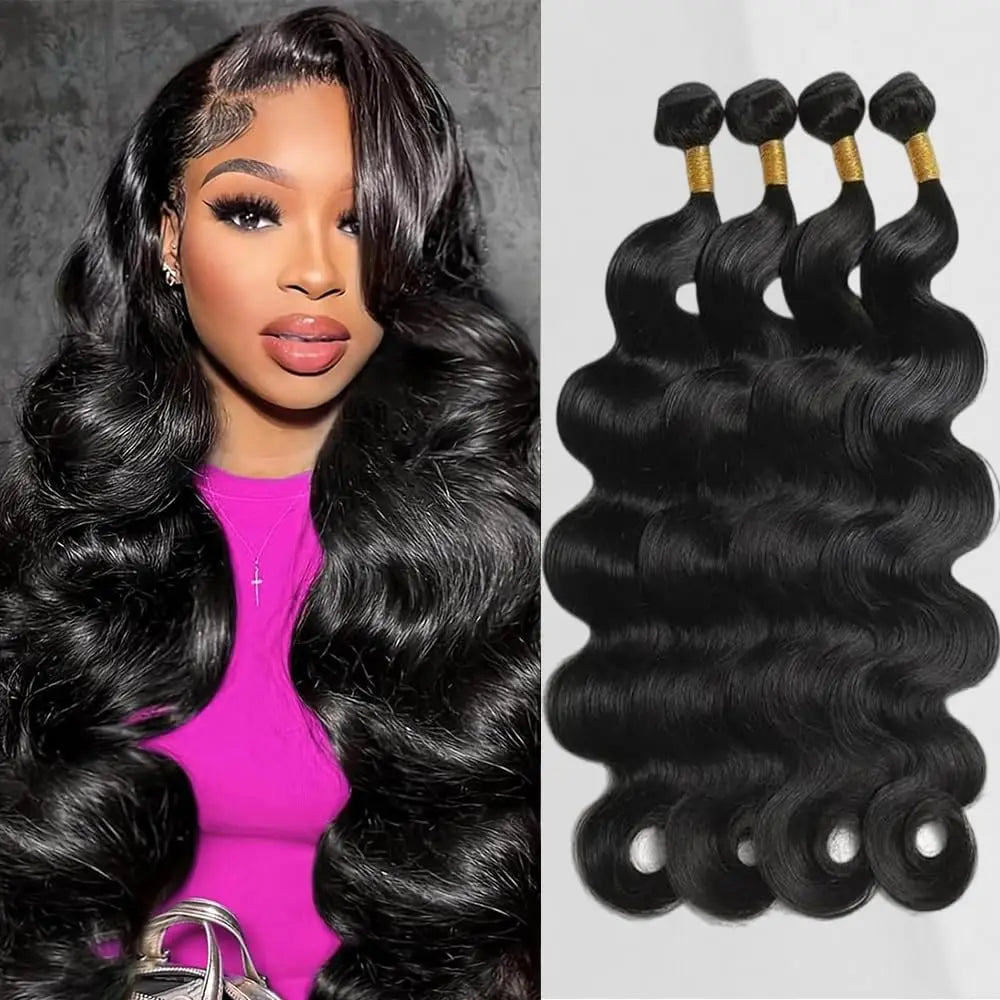 Body Wave Bundles Unprocessed Human Hair 20 22 24 26 Inch 4 Bundles Natural Black 10A Double Weft Weave Bundles Human Hair