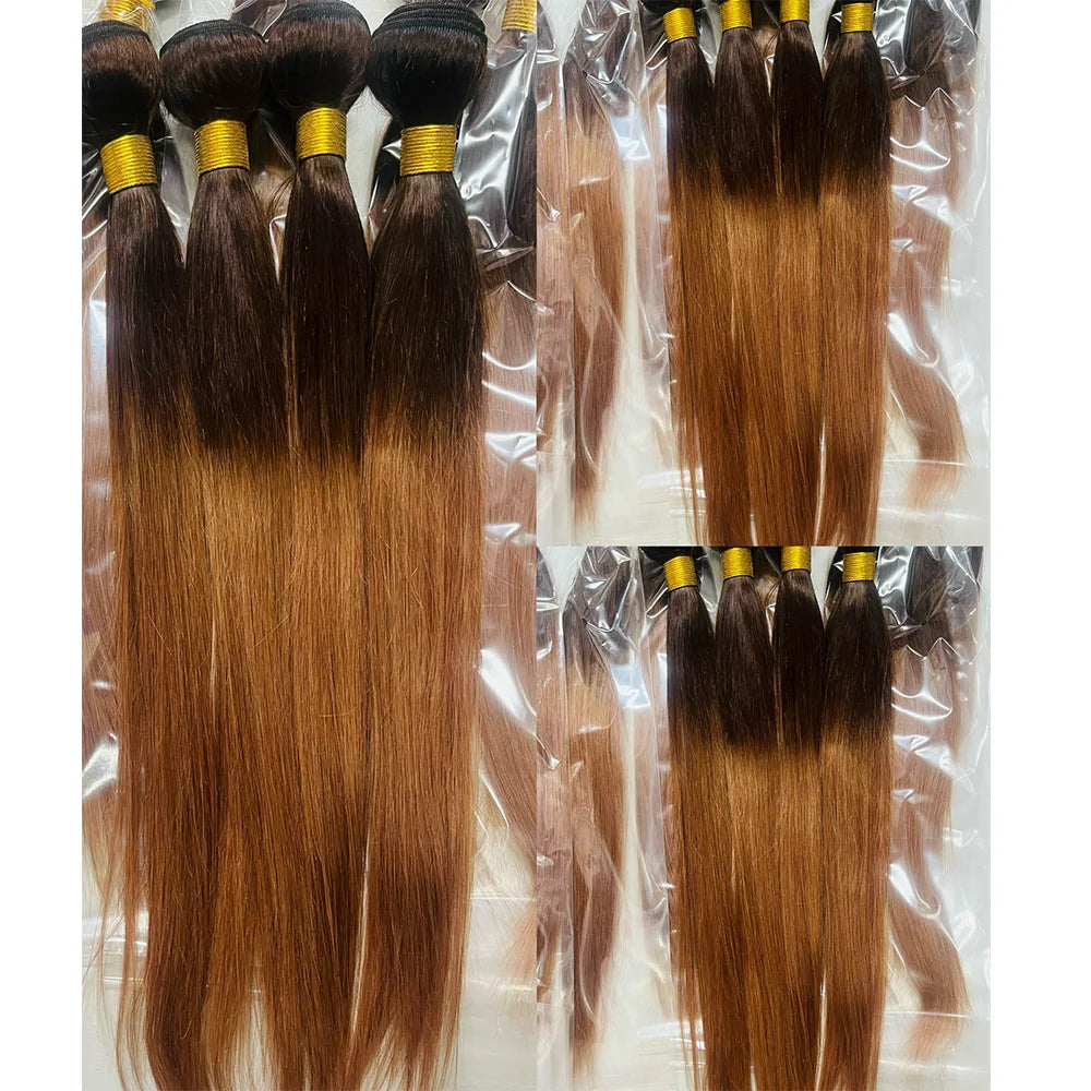 100% human hair  Ombre  Straight Hair  Ombre Human Hair Bundles With Lace 4/30  1B/4/27