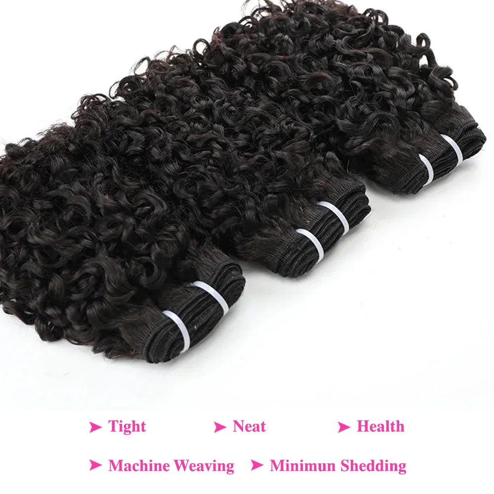 12A Pixie Curls Bundles Bouncy Afro Kinky Curly Hair 3 Bundles Deal Human Hair Weave Extension Natural Color Bundles for Women
