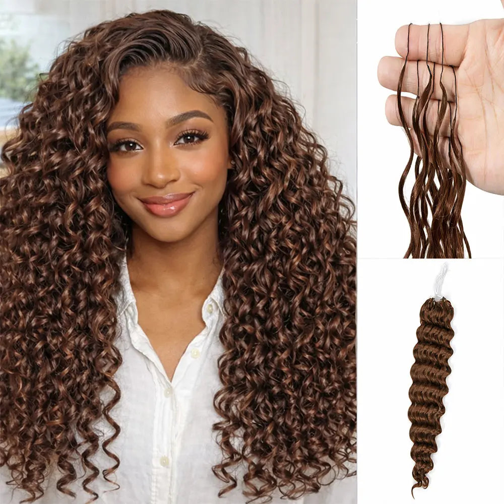 14A Brazilian Virgin Feather Crochet Hair #4  Brown Balayage Loose Deep Wave Micro Knotless Crochet Real Human Hair Extensions