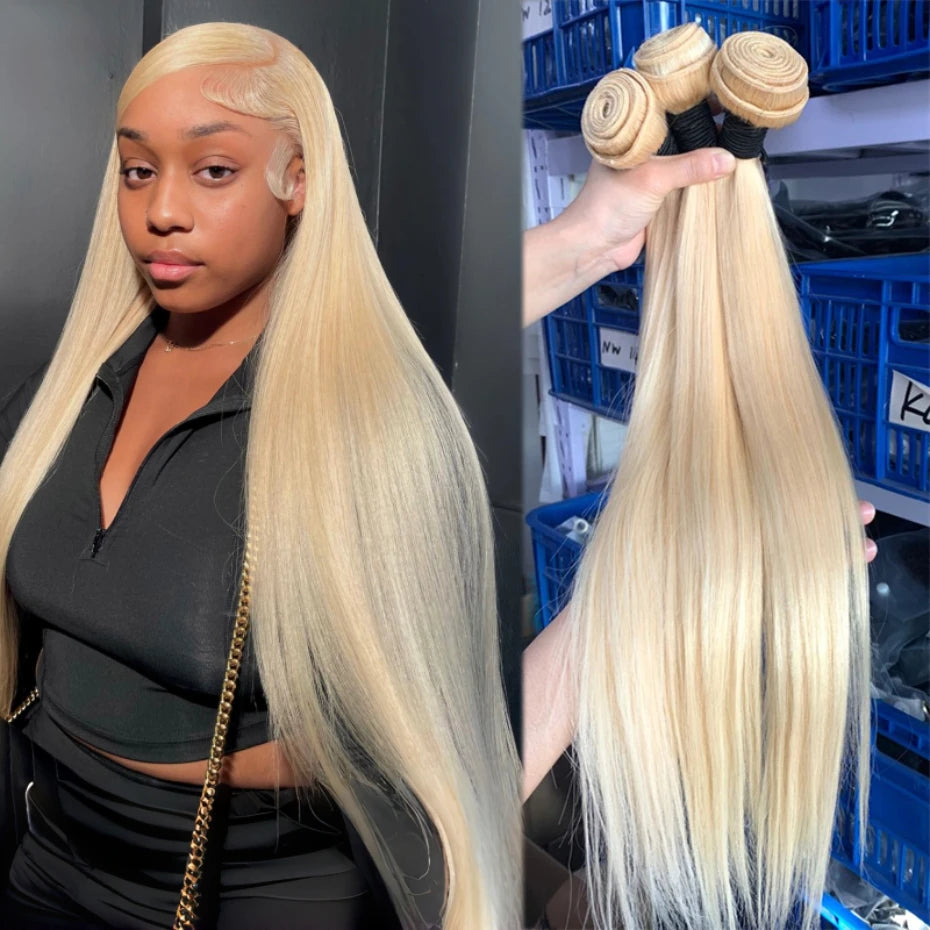 Bone Straight 1 3 4 Bundles Brazilian Unprocessed Human Hair Extensions 613 Honey Blonde Double Weft Bundles Deal 30 32 34 36 38 inch