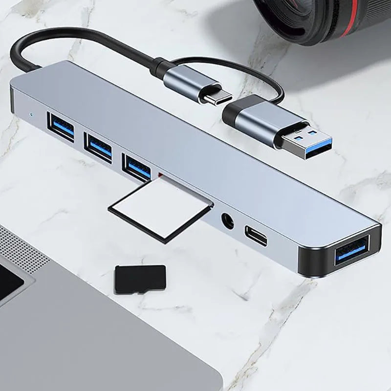 8in1 USB C Hub 4 USB Ports 1 USB-C Jack TF/SD Card Reader 3.5mm Audio Output for MacBook pro iPad pro iPhone 15 Laptop