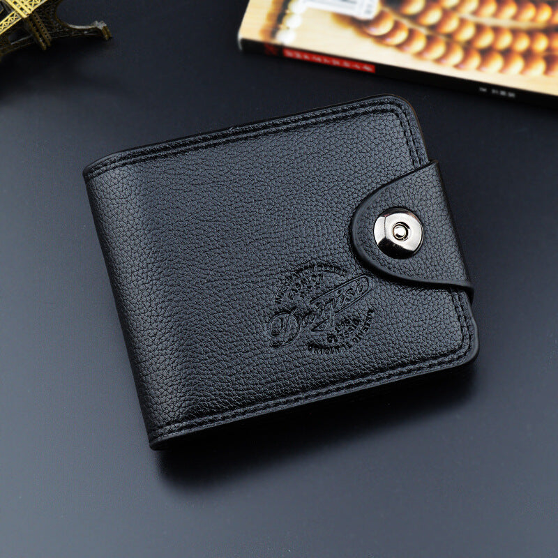 New Men's Wallet, Men's Short Wallet, Fashionable European and American Magnetic Buckle Multi-Card Slot Card Holder, Large Capacity Pebbled Wallet