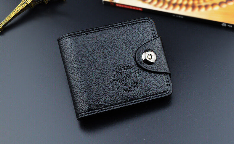 New Men's Wallet, Men's Short Wallet, Fashionable European and American Magnetic Buckle Multi-Card Slot Card Holder, Large Capacity Pebbled Wallet