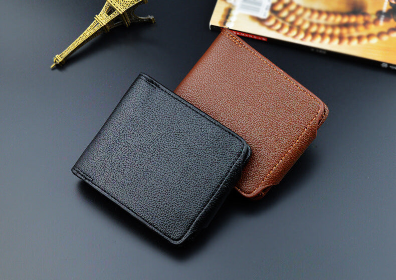 New Men's Wallet, Men's Short Wallet, Fashionable European and American Magnetic Buckle Multi-Card Slot Card Holder, Large Capacity Pebbled Wallet