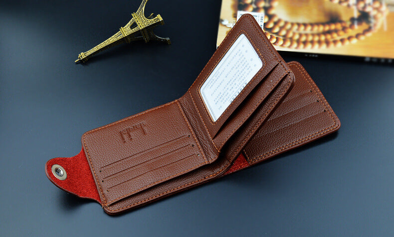 New Men's Wallet, Men's Short Wallet, Fashionable European and American Magnetic Buckle Multi-Card Slot Card Holder, Large Capacity Pebbled Wallet
