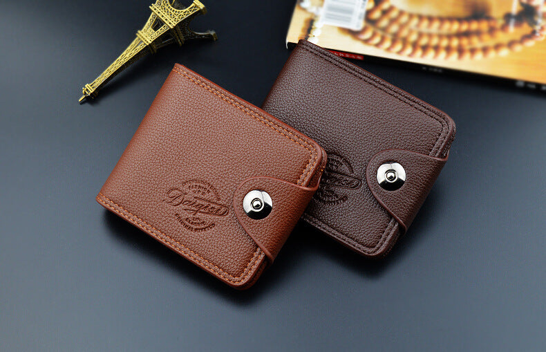 New Men's Wallet, Men's Short Wallet, Fashionable European and American Magnetic Buckle Multi-Card Slot Card Holder, Large Capacity Pebbled Wallet