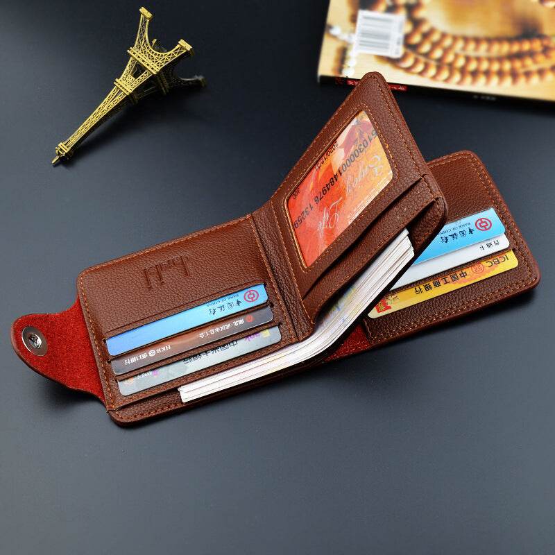 New Men's Wallet, Men's Short Wallet, Fashionable European and American Magnetic Buckle Multi-Card Slot Card Holder, Large Capacity Pebbled Wallet