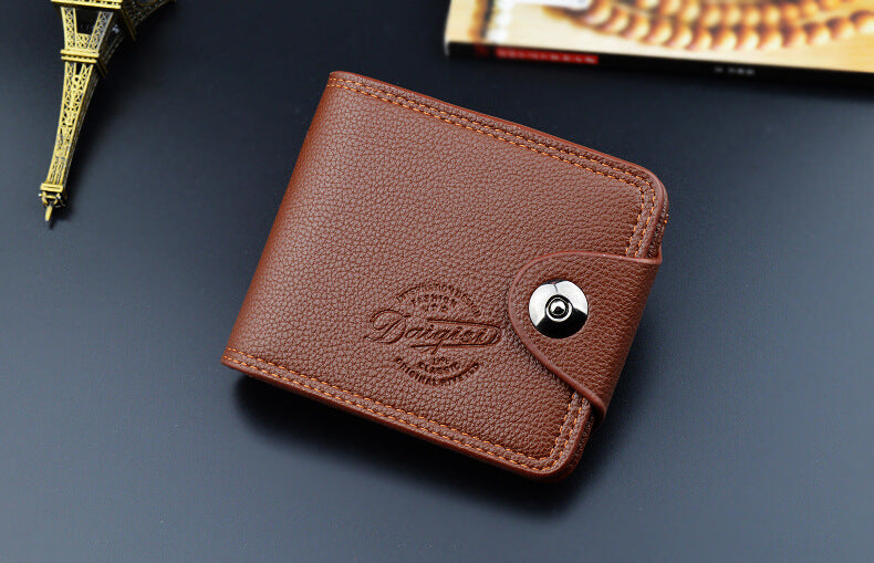 New Men's Wallet, Men's Short Wallet, Fashionable European and American Magnetic Buckle Multi-Card Slot Card Holder, Large Capacity Pebbled Wallet