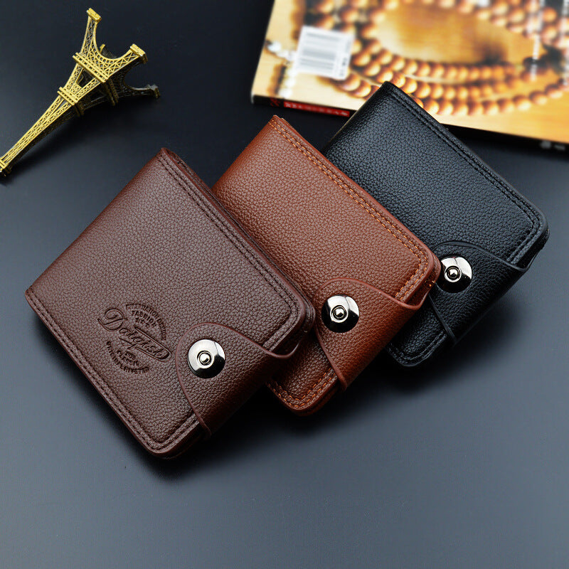 New Men's Wallet, Men's Short Wallet, Fashionable European and American Magnetic Buckle Multi-Card Slot Card Holder, Large Capacity Pebbled Wallet