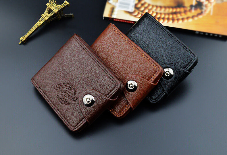 New Men's Wallet, Men's Short Wallet, Fashionable European and American Magnetic Buckle Multi-Card Slot Card Holder, Large Capacity Pebbled Wallet