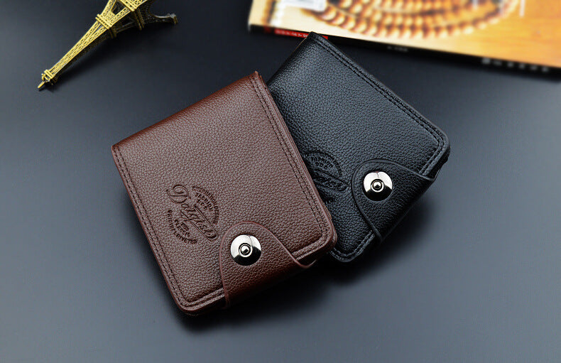 New Men's Wallet, Men's Short Wallet, Fashionable European and American Magnetic Buckle Multi-Card Slot Card Holder, Large Capacity Pebbled Wallet