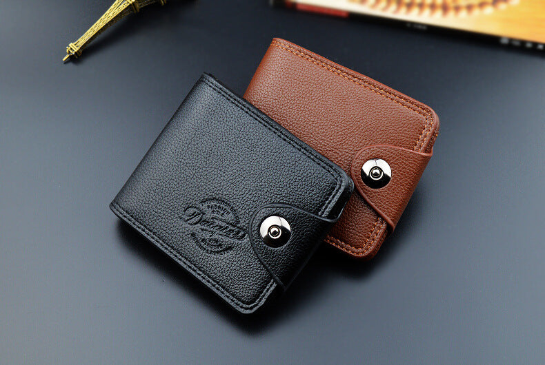 New Men's Wallet, Men's Short Wallet, Fashionable European and American Magnetic Buckle Multi-Card Slot Card Holder, Large Capacity Pebbled Wallet