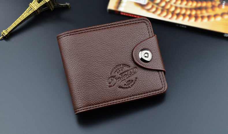 New Men's Wallet, Men's Short Wallet, Fashionable European and American Magnetic Buckle Multi-Card Slot Card Holder, Large Capacity Pebbled Wallet