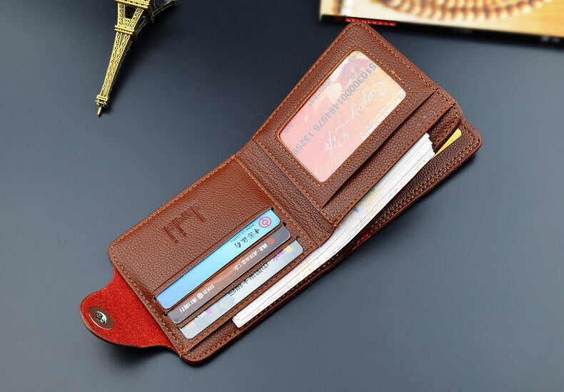 New Men's Wallet, Men's Short Wallet, Fashionable European and American Magnetic Buckle Multi-Card Slot Card Holder, Large Capacity Pebbled Wallet