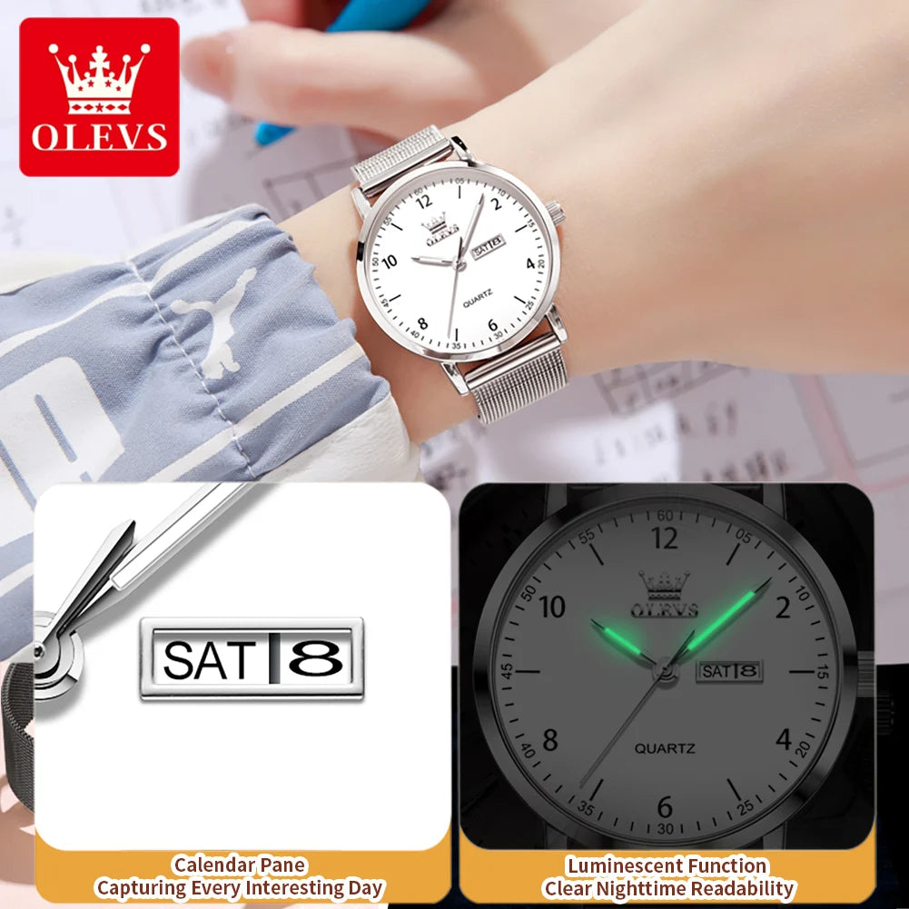 OLEVS 2996 Women Watches Original Elegant Slim Quartz Watch Waterproof Dual Calendar Display Watches For Woman Gift Box Reloj