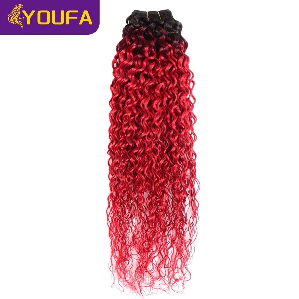 Hot Red Curly 100% Human Hair Bundles For Women 1Pc Lot Brazilian Bouncy Kinky Curly Hair Ombre 1B Red Human Hair Weave Bundles