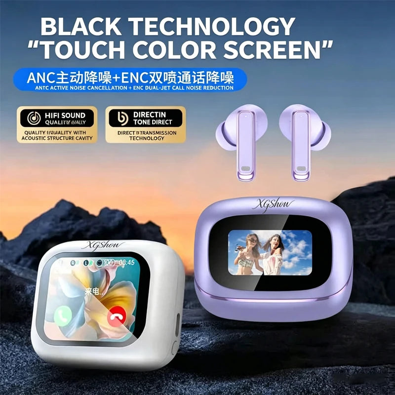 XGSHOW Tour Pro6 Bluetooth 6.0 Earphones LCD Full Color Screen 2026 New In Ear ANC Noise Reduction Ultra Long Endurance Earbuds
