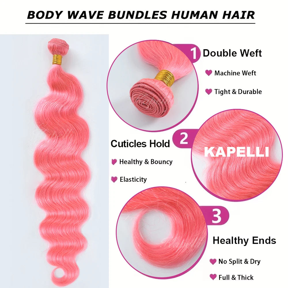 26 28 30 Pink Hair Bundles Body Wave Human Hair Bundles Pre Colored Red Hair Weaving 100% Human Hair Brazilian Hair Extensions