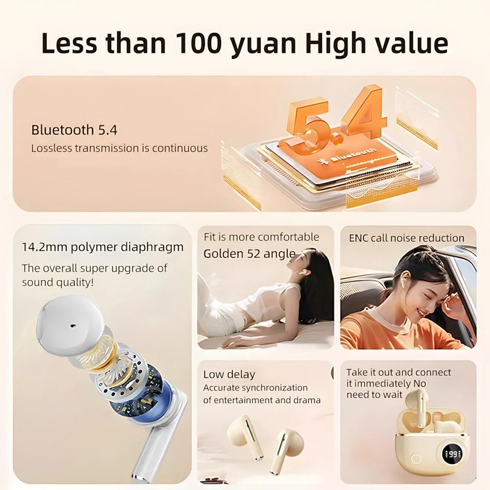 Lenovo TWS Wireless Bluetooth Headset LED Dislpaly Waterproof Noise Reduction Earphone Sports Stereo Noise Canceling Headphone