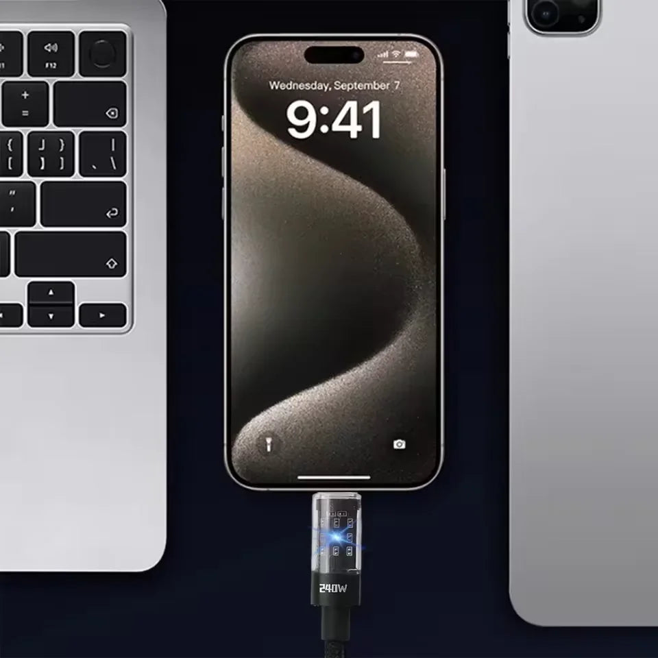 0.25/1/1.5/2M 240W Nylon USB C PD Super Fast Charging Data Cable With LED Display USB To Type C Quick Charge Data Cords New