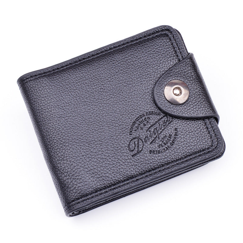 New Men's Wallet, Men's Short Wallet, Fashionable European and American Magnetic Buckle Multi-Card Slot Card Holder, Large Capacity Pebbled Wallet