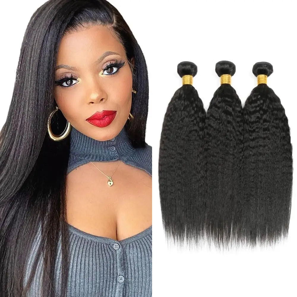 14 16 18 Kinky Straight Bundles Human Hair 3 Bundles 10A 100% Unprocessed Human Hair For Women Natural Black Color