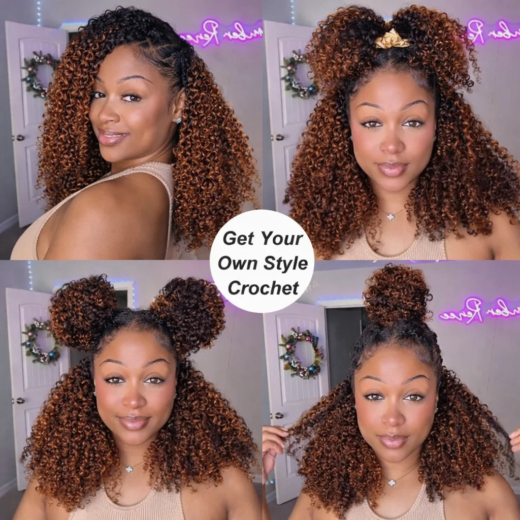 Kinky Curly Crochet Human Hair #T1B/30 Pre-looped Non-Shedding Virgin Hair Crochet Braids Knotless Feather Hair Extensions