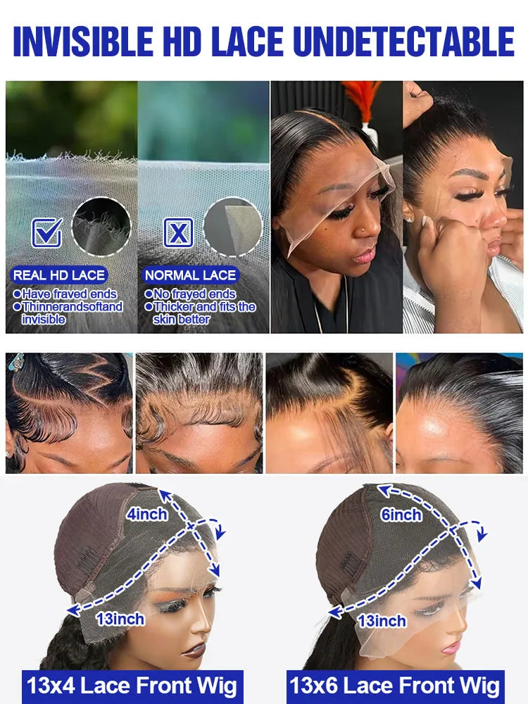 Transparent 13x6 HD Lace Front Human Hair Wigs PrePlucked For Women on Clearance Sale High 300 Density 40 Inch Bone Straight 13x4 HD Lace Front Human Hair Wig Invisible Breathable Swiss Lace Frontal Glueless Wigs For Women