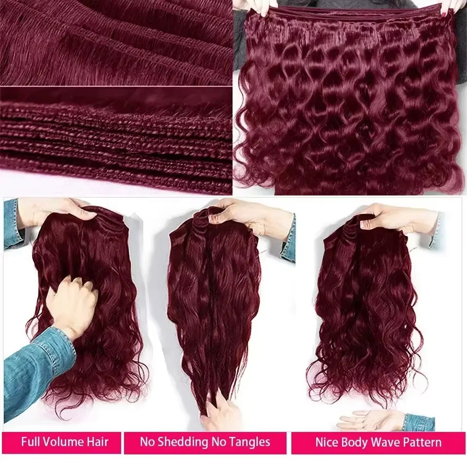 #99j Red Color Body Wave Bundles Human Hair 30 Inch Burgundy Bundles Double Weft Virgin Hair Weaving Bundle Deals For Extension