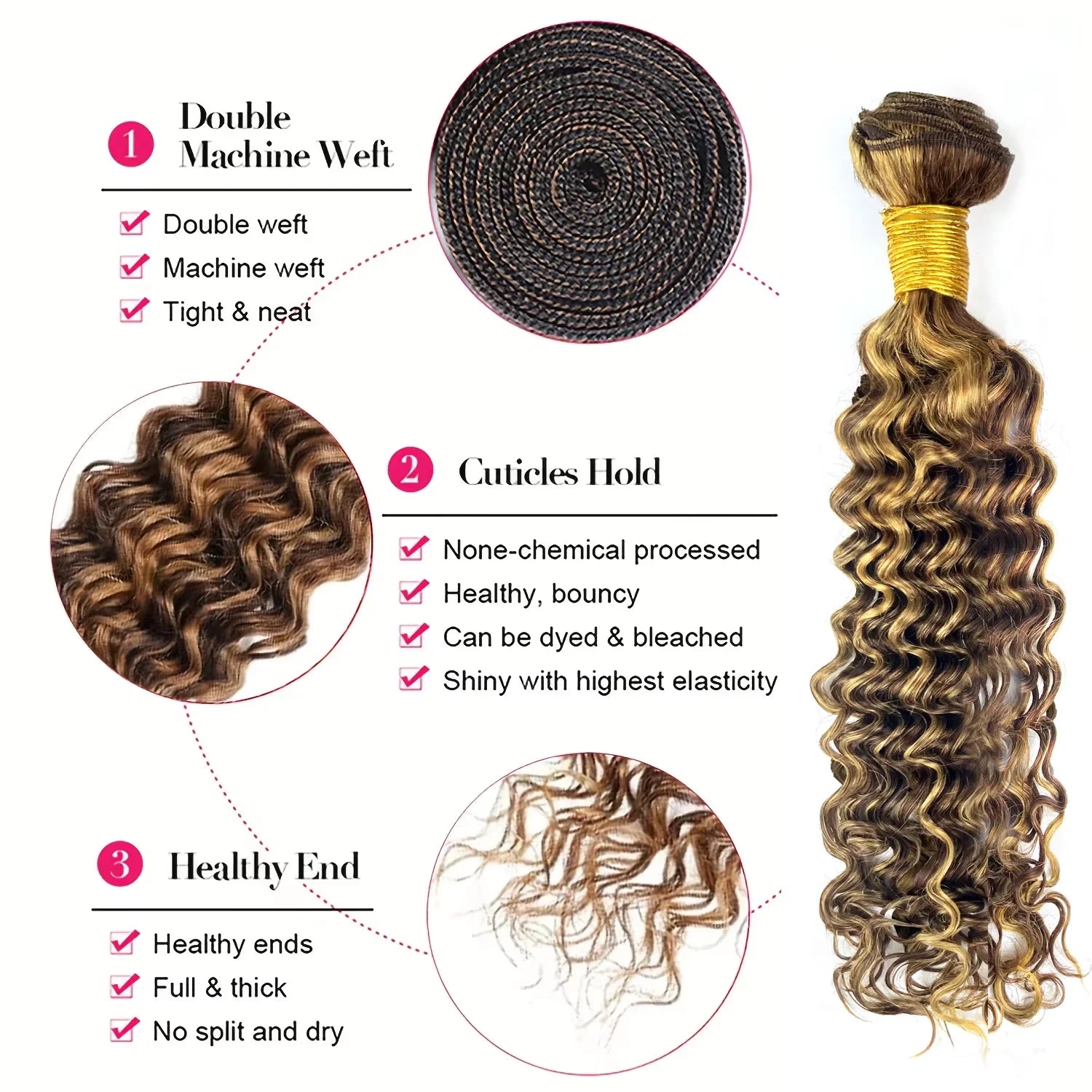 30 Inch #4/27 Color Highlight Deep Wave Bundles Human Hair Burmese Hair 1/3 Bundle Deals Ombre Brown Curly Bundles For Extension