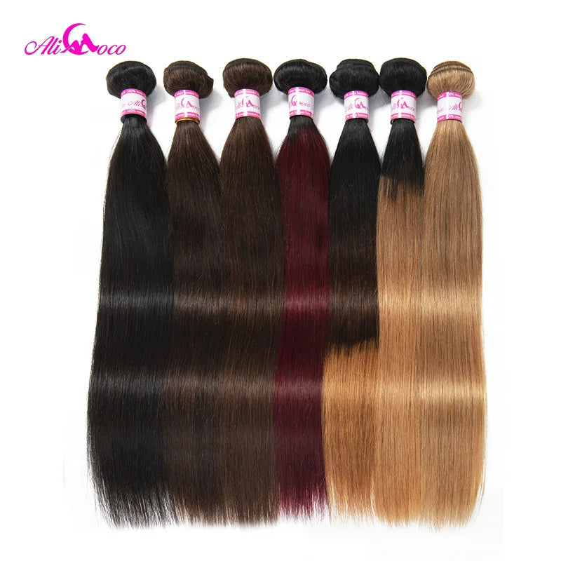 Ali Coco Brazilian Straight Hair 1/3/4 Bundles "8-30" inch  #2/#4/1b/27/ #27/1b/99j Non Remy Ombre Hair Human Weave Bundles