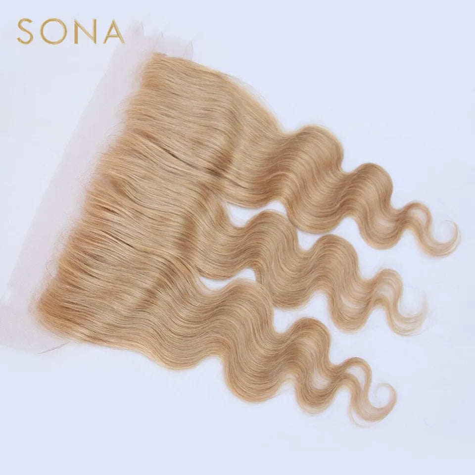 #27 Honey Blonde Hair Weave Bundles Brazilian Body Wave 100% Remy Human Hair Weave 3 Bundles With Frontal And Closure