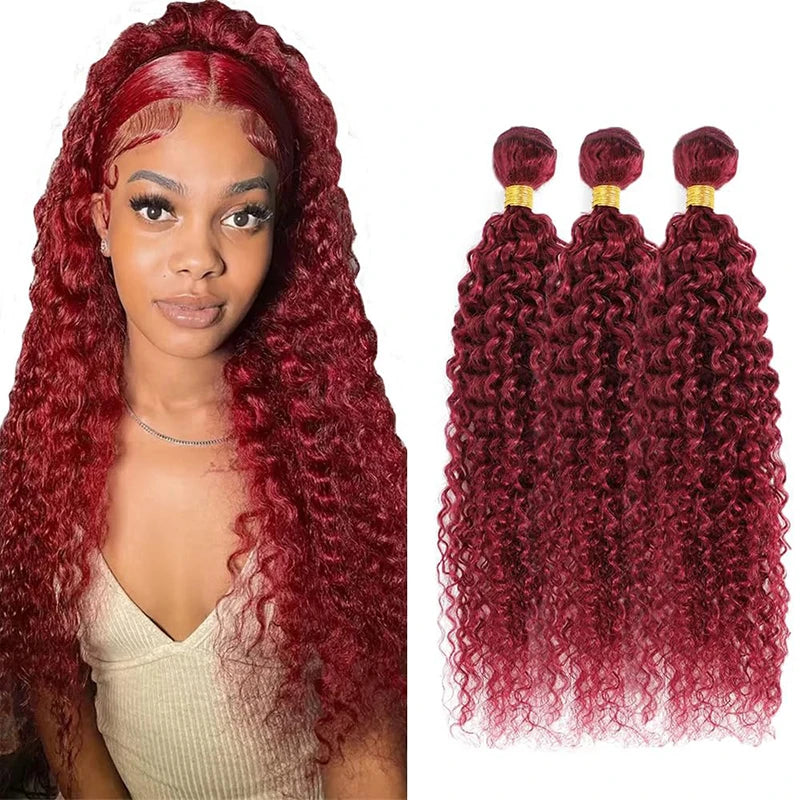 99J Burgundy Kinky Curly Bundles Human Hair 1/3/4 Bundles Burmese Remy Human Hair Extensions 8-32 Inch For Women