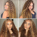 P4/27 Ombre Highlight Kinky Curly Feather Crochet Human Hair Pre-Separated Dark Brown and Blonde Miracle Knots Hair Extensions