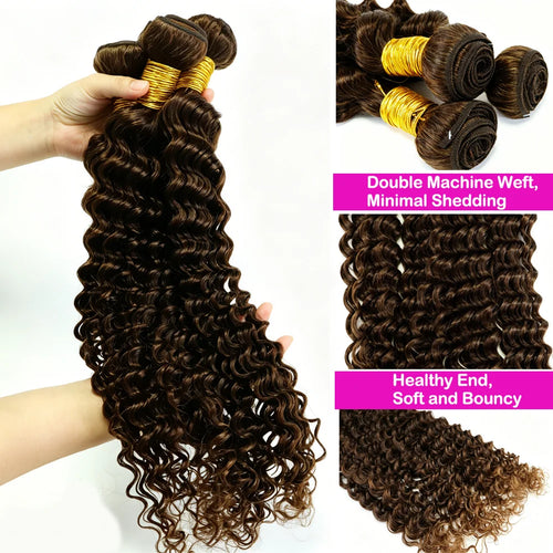 30 32 Inch #4 Dark Brown Curly Hair Bundles Deep Wave Human Hair Remy Hair Bundle Deals For Extensions Chocolate Brown Bundles
