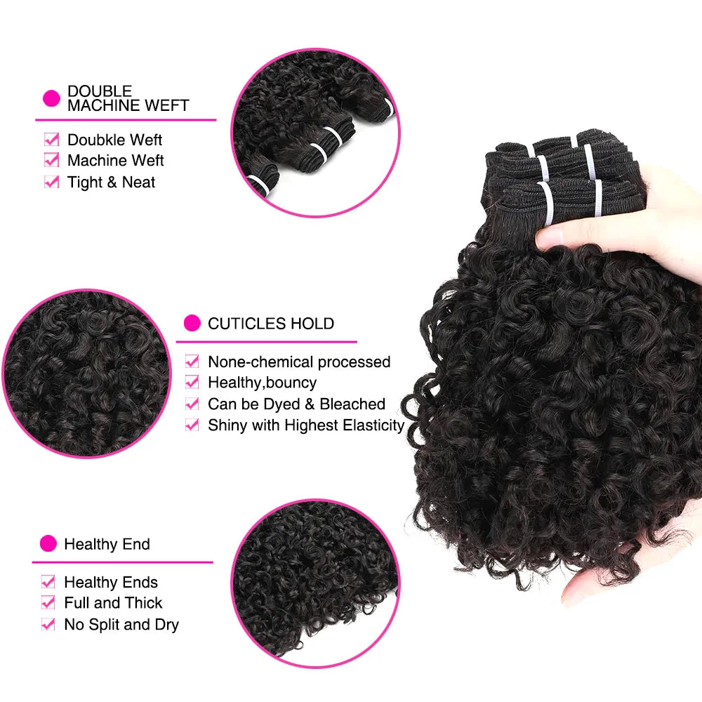 12A Pixie Curls Bundles Bouncy Afro Kinky Curly Hair 3 Bundles Deal Human Hair Weave Extension Natural Color Bundles for Women