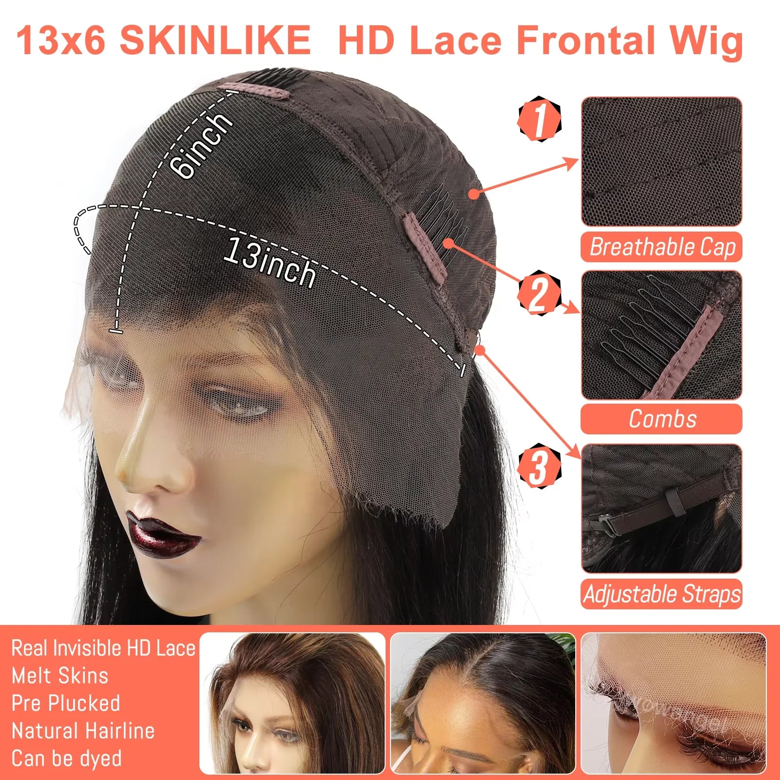 13x6 Transparent HD Lace Frontal Wigs Highlight Wig Human Hair HD Lace Wigs Quick Weave Wigs Deep Part Brazilian Hair For Women