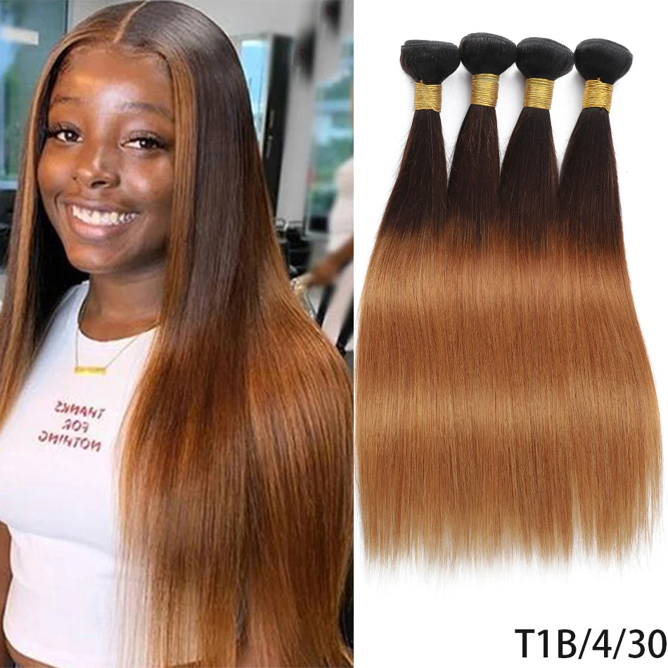 Piano Color Brown Silky Straight Bundles Human Hair Unprocessed Brazilian Virgin Hair Highlight Bone Straight Hair 3/4 Bundles