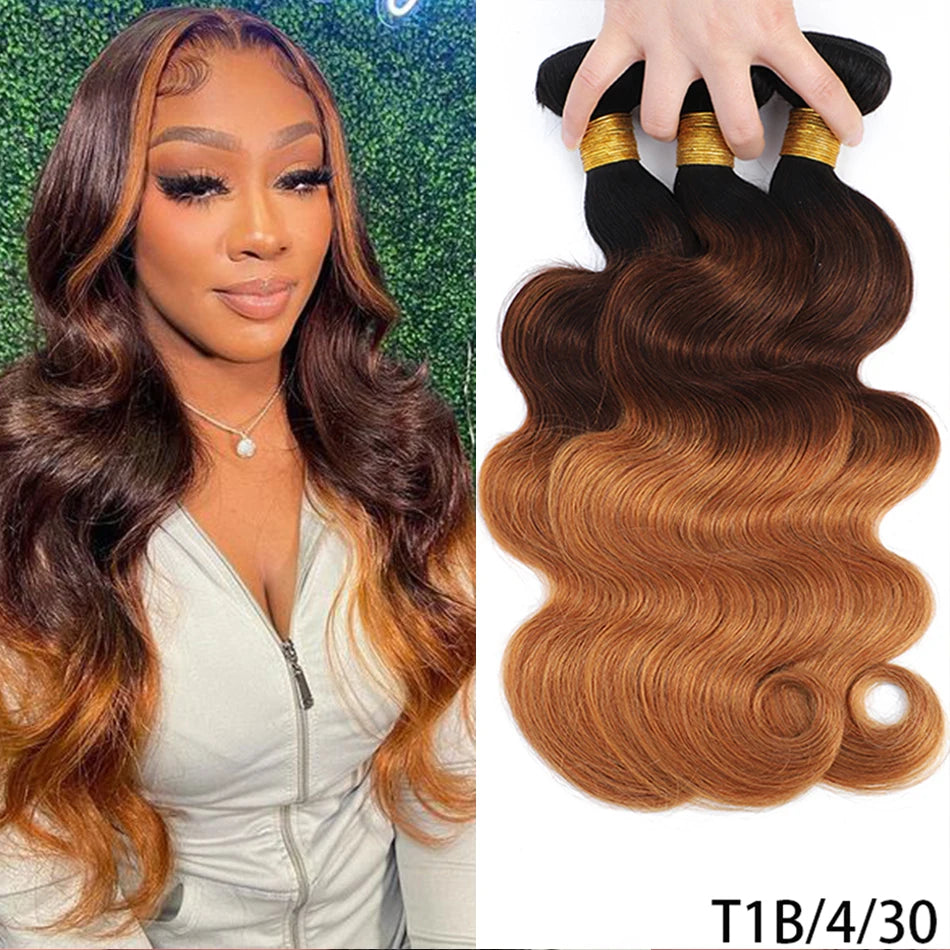 Raw Indian Virgin Hair Brown Highlight Body Wave Human Hair Weave 3 Bundles Ombre Blonde Bouncy Loose Wavy Sew in Piano Color