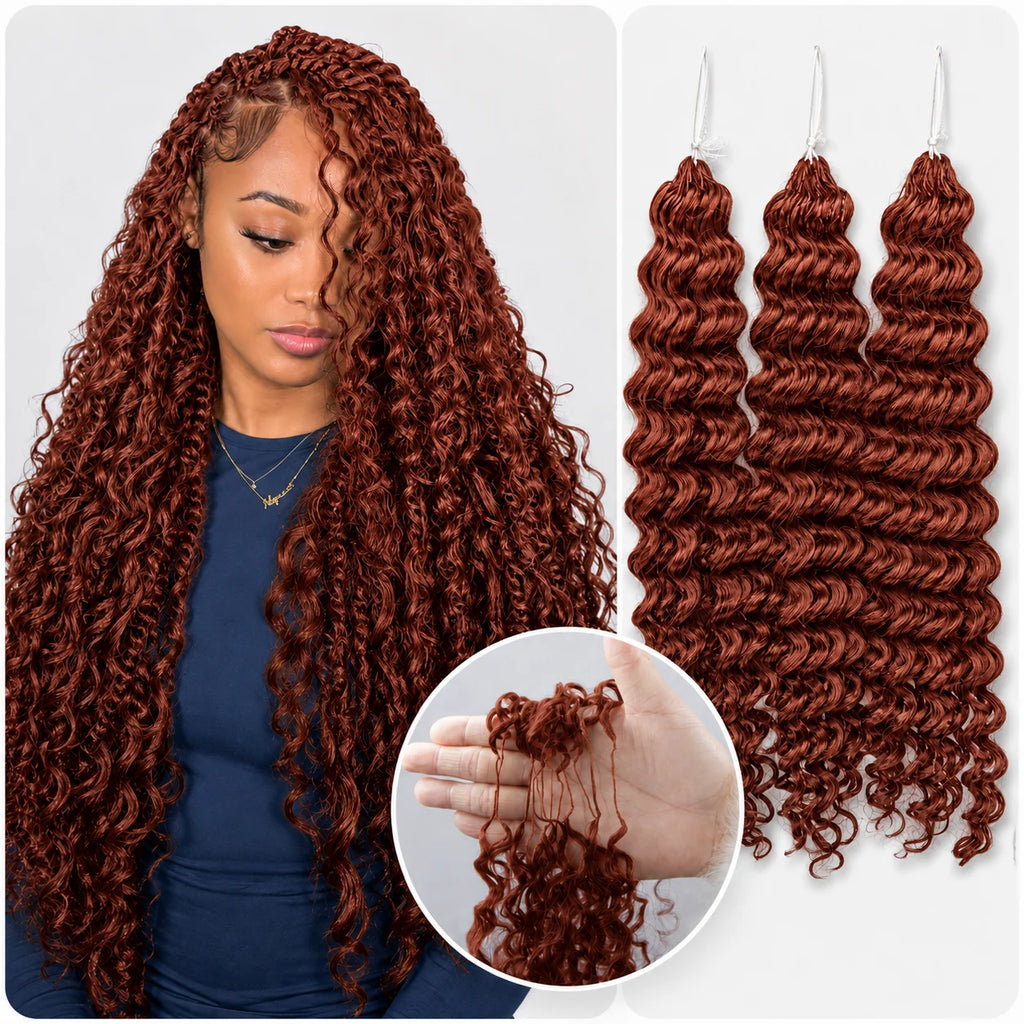 Reddish Brown Crochet Human Hair Deep Wave Miracle Knots Feather Soft Braiding Hair Extensions For Black Women Natural Full Ends