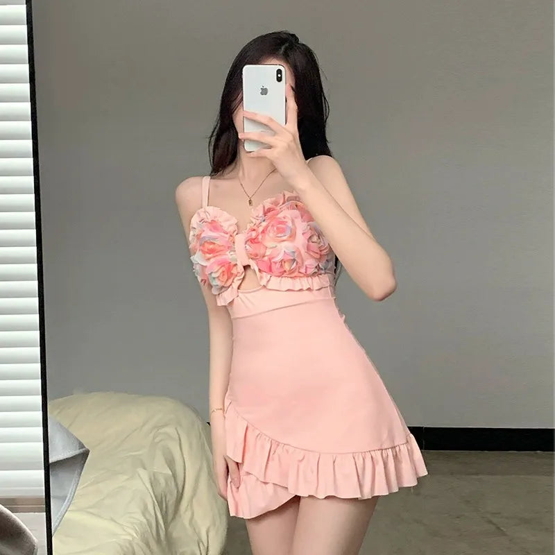 Women's 2026 New One Piece Skirted Swimsuit Slimming Modest Swimwear Vintage Beach Dress For Hot Spring Vacation
